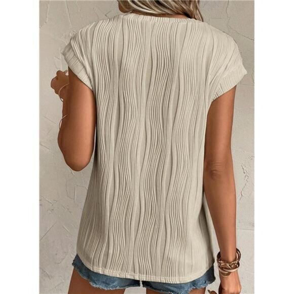 Women's Short Sleeve Textured Crewneck Tops - Knit Solid Casual Basic T-Shirts - Picture 4 of 7